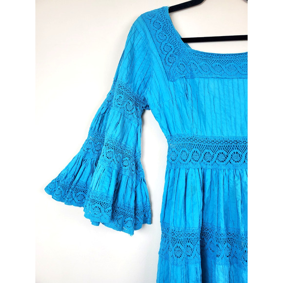 Vintage Womens Small Dress Long MAXI Bohemian Crochet Lace Flare Sleeve 1970s - Picture 2 of 10